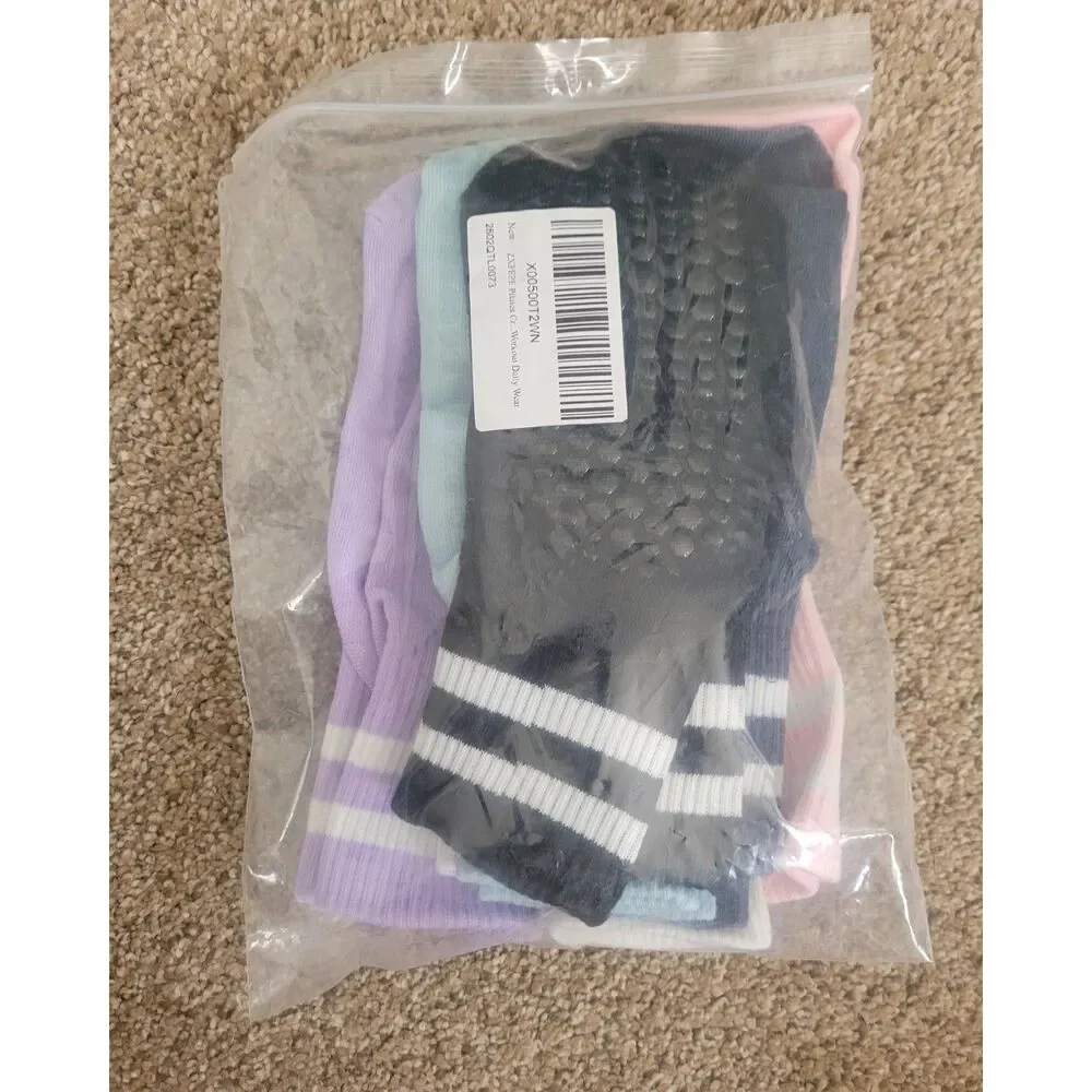 6 Pairs Women's Non Slip Grip Crew Socks Yoga Pilates Hospital Slipper Socks New
